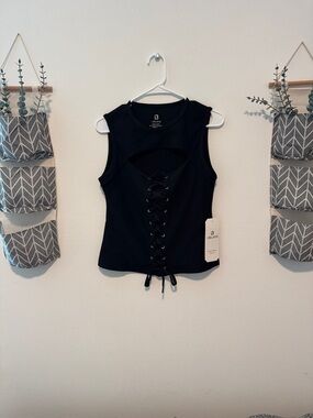 Black Lace-Up Cutout Tank